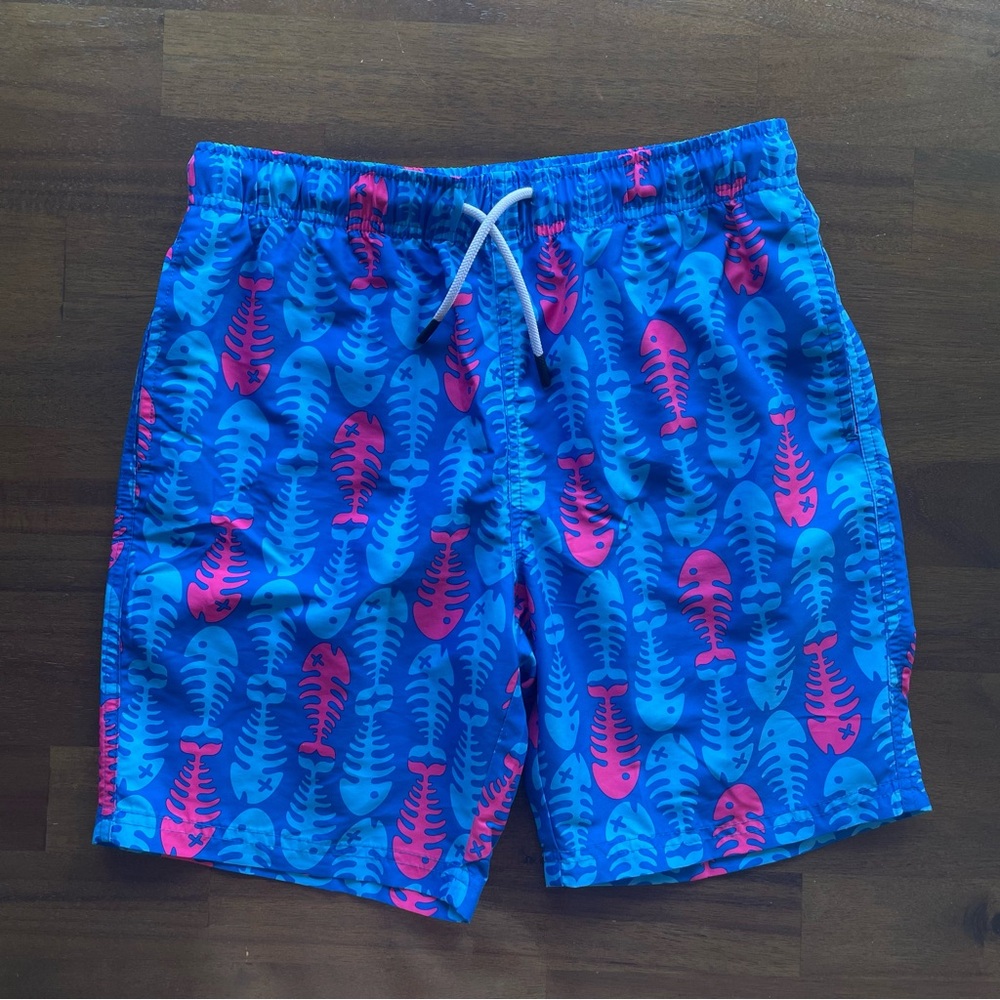 Boys Blue and Pink Fish Pattern Swim Shorts size 14/16